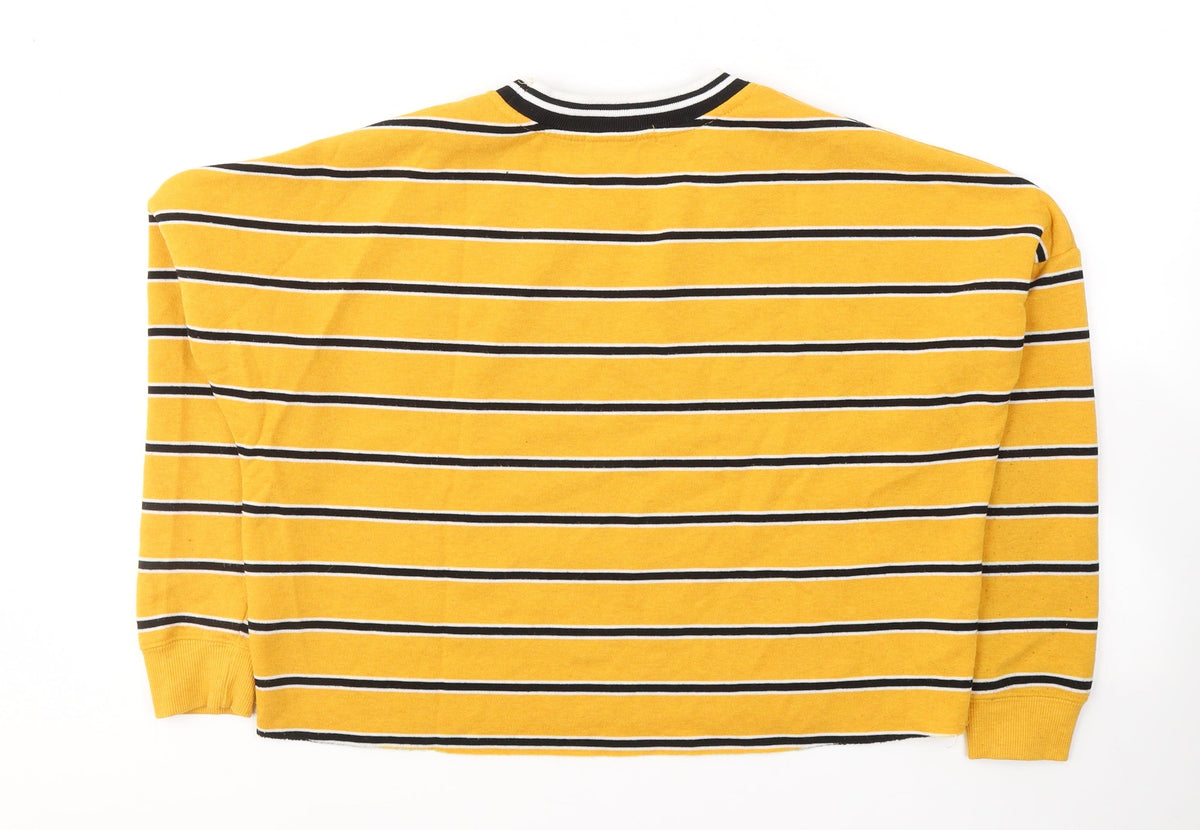 Back view of Primark women’s yellow striped polyester pullover sweatshirt, size XS, pullover