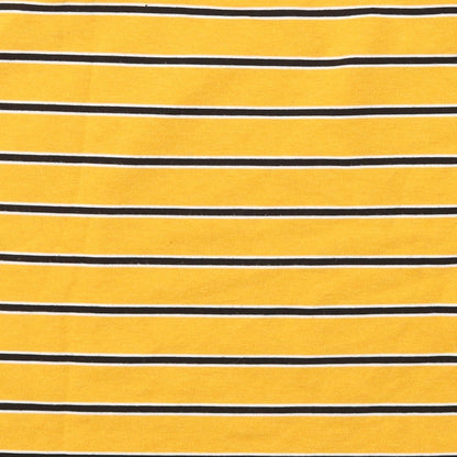 Brand and care label for Primark women’s yellow striped polyester pullover sweatshirt, size XS, pullover