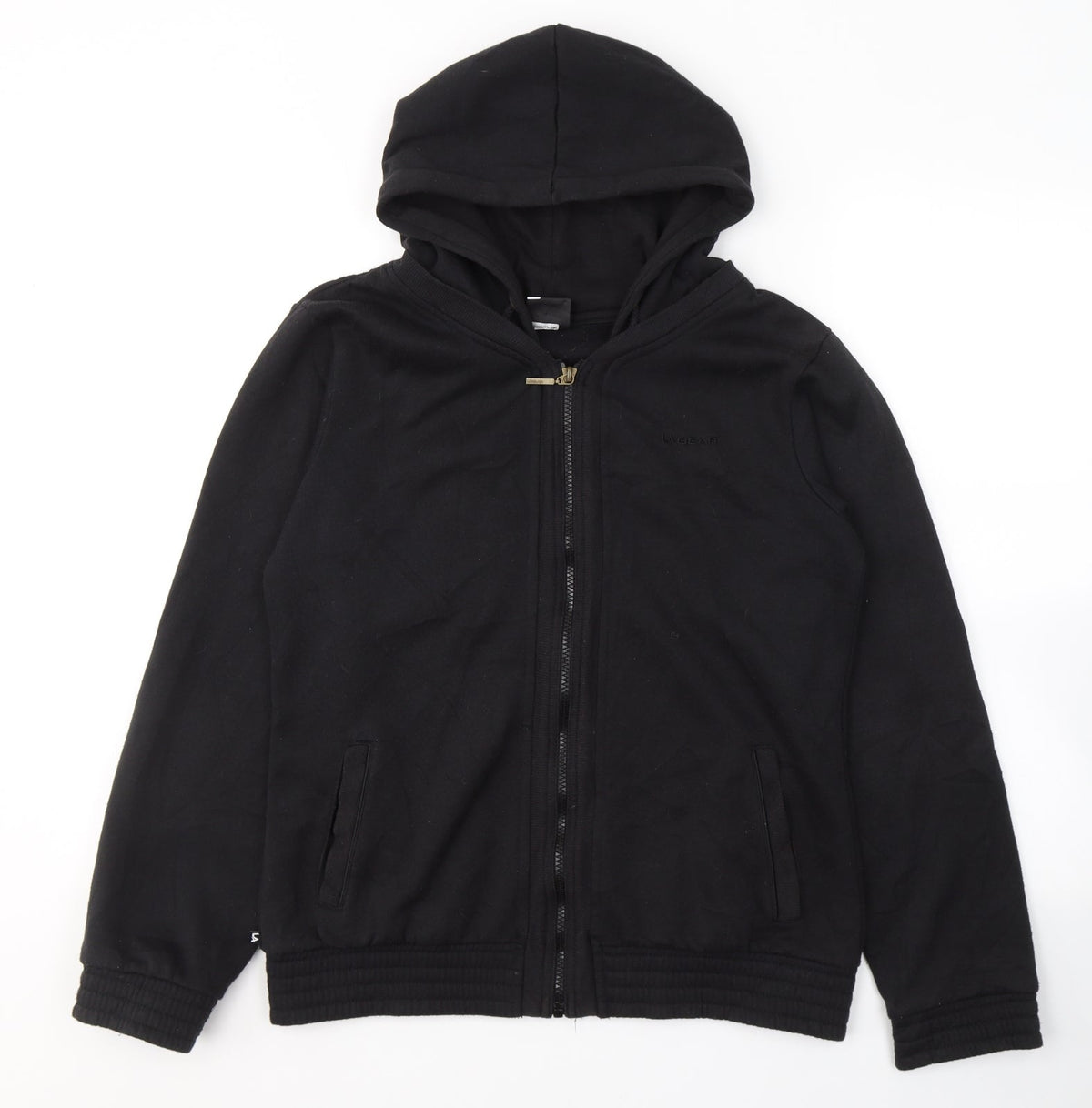 Additional front view of LA Gear women’s black polyester full zip sweatshirt, size UK 12, zip