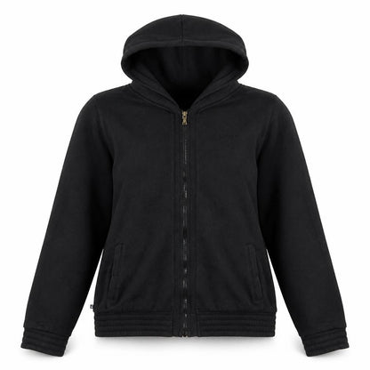 Front view of LA Gear women’s black polyester full zip sweatshirt, size UK 12, zip
