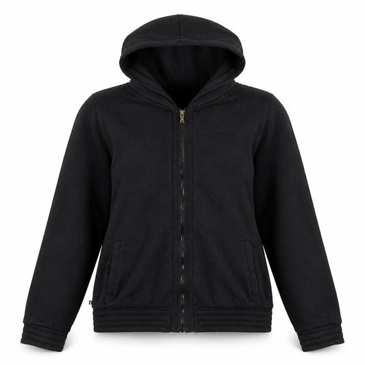 Front view of LA Gear women’s black polyester full zip sweatshirt, size UK 12, zip