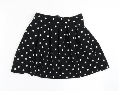 Dunnes Stores Girls Black Polka Dot Polyester Skater Skirt Size 8 Years  Regular Zip