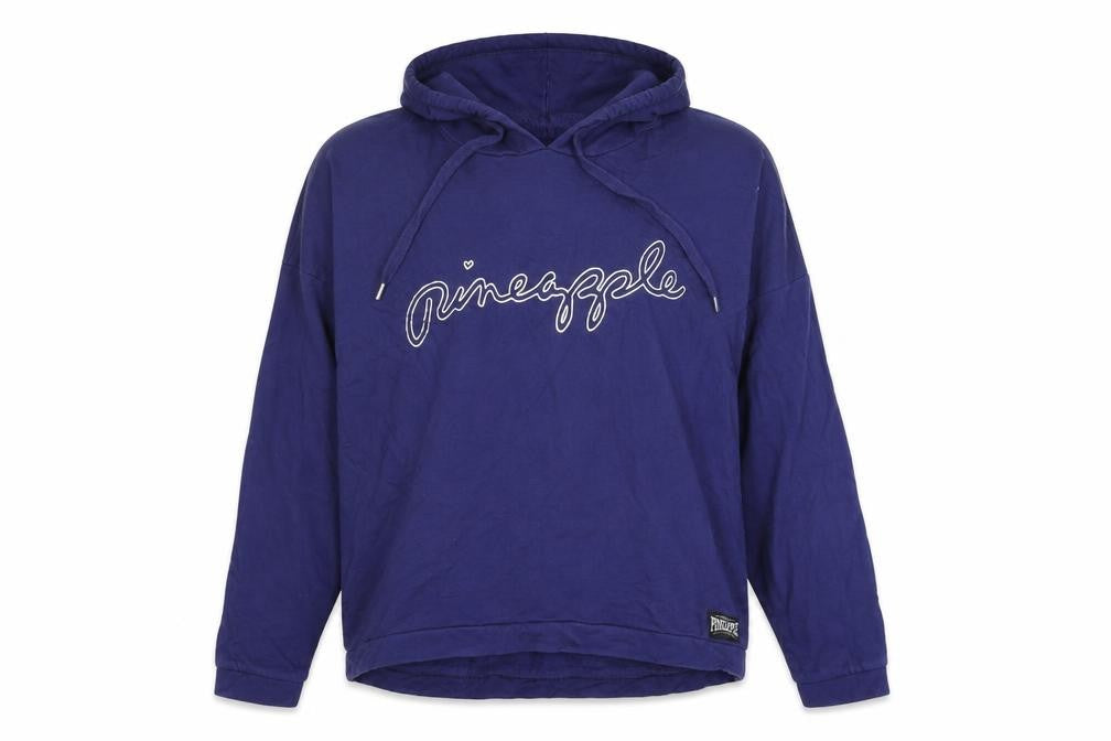 Front view of Pineapple women’s blue viscose pullover hoodie, size S, pullover