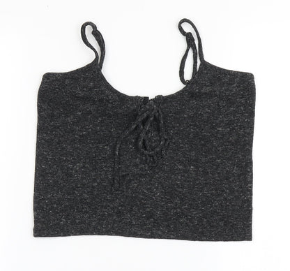 Additional front view of FACTORIE women’s grey polyester cropped t-shirt, size S, round neck