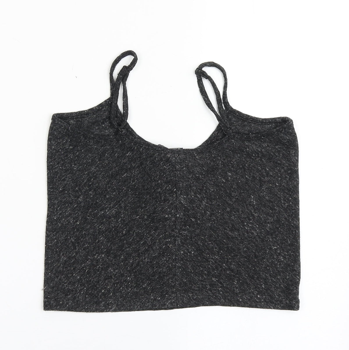 Back view of FACTORIE women’s grey polyester cropped t-shirt, size S, round neck
