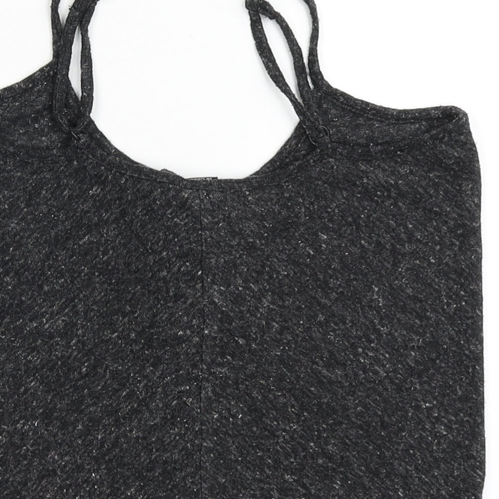 Brand and care label for FACTORIE women’s grey polyester cropped t-shirt, size S, round neck