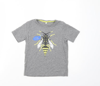 Marks Girls Grey  Cotton Pullover T-Shirt Size 4-5 Years Crew Neck Pullover - Bee Sting