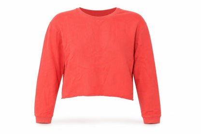 Front view of Miss Selfridge women’s red cotton pullover sweatshirt, size UK 8, pullover