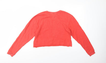 Back view of Miss Selfridge women’s red cotton pullover sweatshirt, size UK 8, pullover