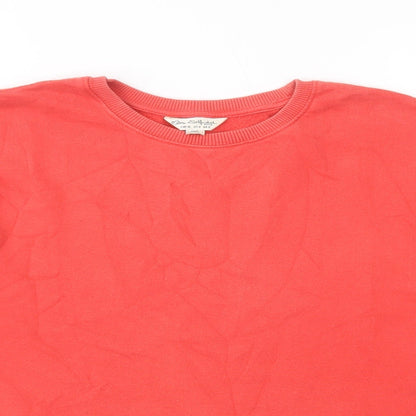 Close-up detail of Miss Selfridge women’s red cotton pullover sweatshirt, size UK 8, pullover