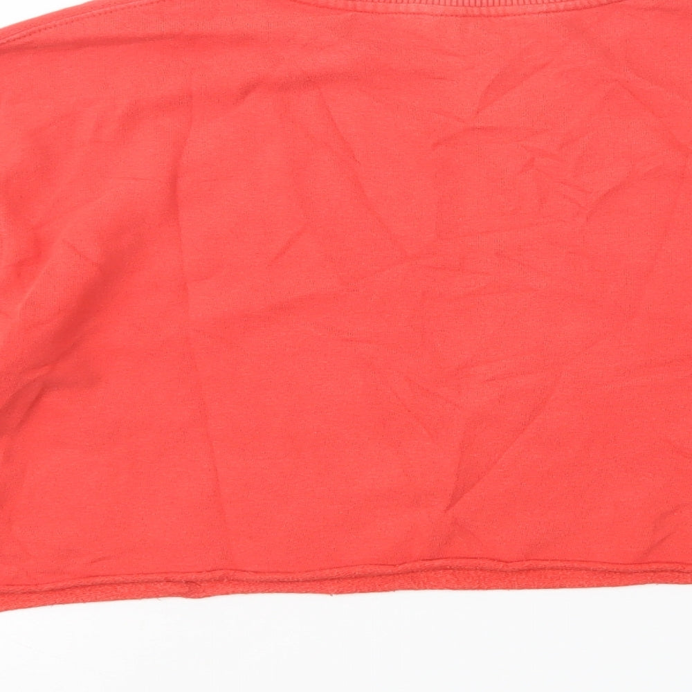 Brand and care label for Miss Selfridge women’s red cotton pullover sweatshirt, size UK 8, pullover