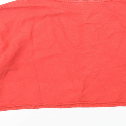 Brand and care label for Miss Selfridge women’s red cotton pullover sweatshirt, size UK 8, pullover