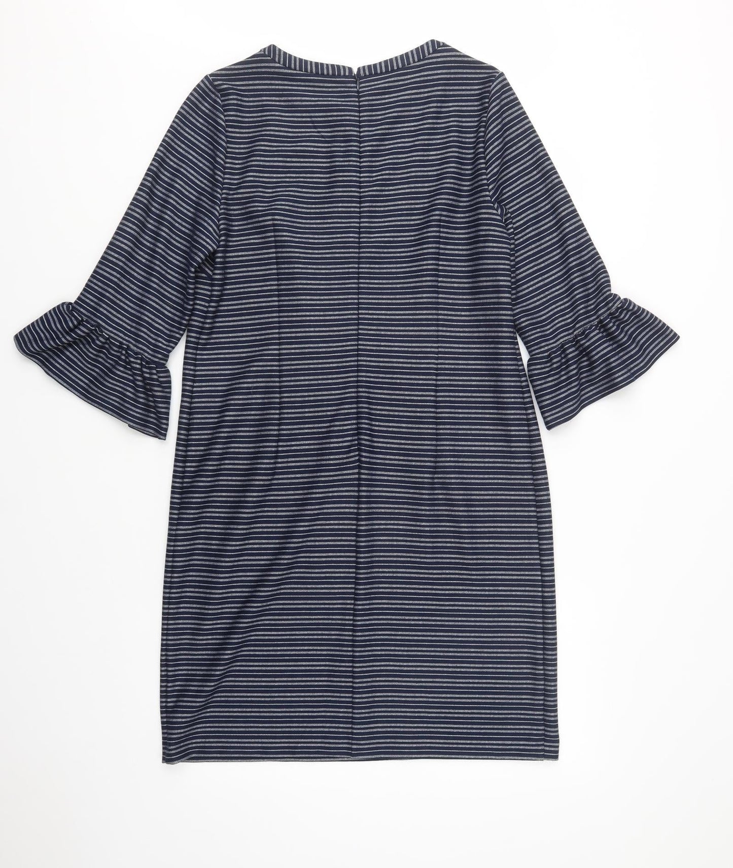 TU Womens Blue Striped Polyester Shift  Size 12  Crew Neck Zip