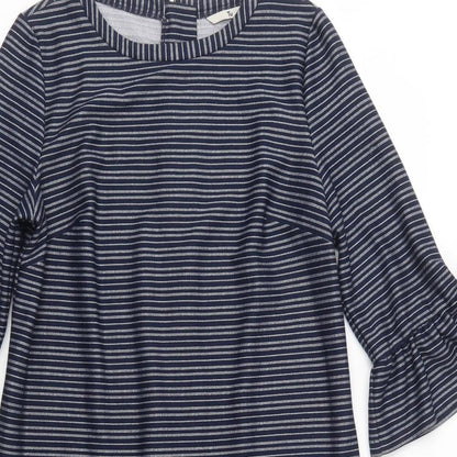 TU Womens Blue Striped Polyester Shift  Size 12  Crew Neck Zip