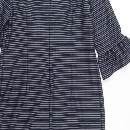 TU Womens Blue Striped Polyester Shift  Size 12  Crew Neck Zip