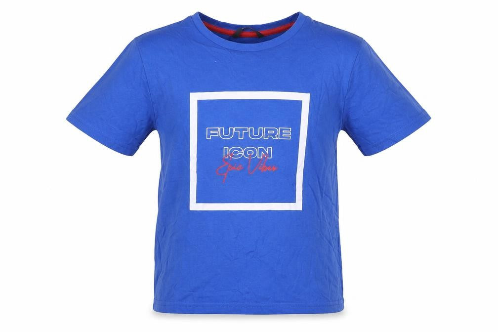 Front view of George girls’ blue cotton pullover t-shirt, size 11-12, years crew neck pullover - future icon