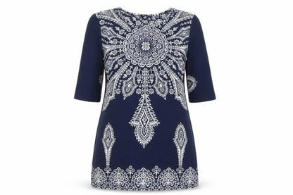 TG Womens Blue Paisley Polyester Shift  Size 14  Crew Neck Pullover