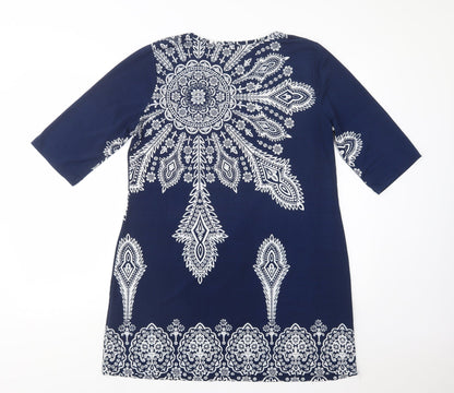 TG Womens Blue Paisley Polyester Shift  Size 14  Crew Neck Pullover