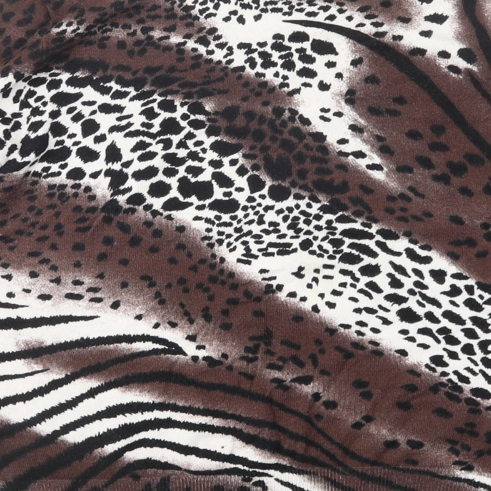 //Text... Womens Brown Crew Neck Animal Print Viscose Pullover Jumper Size XL