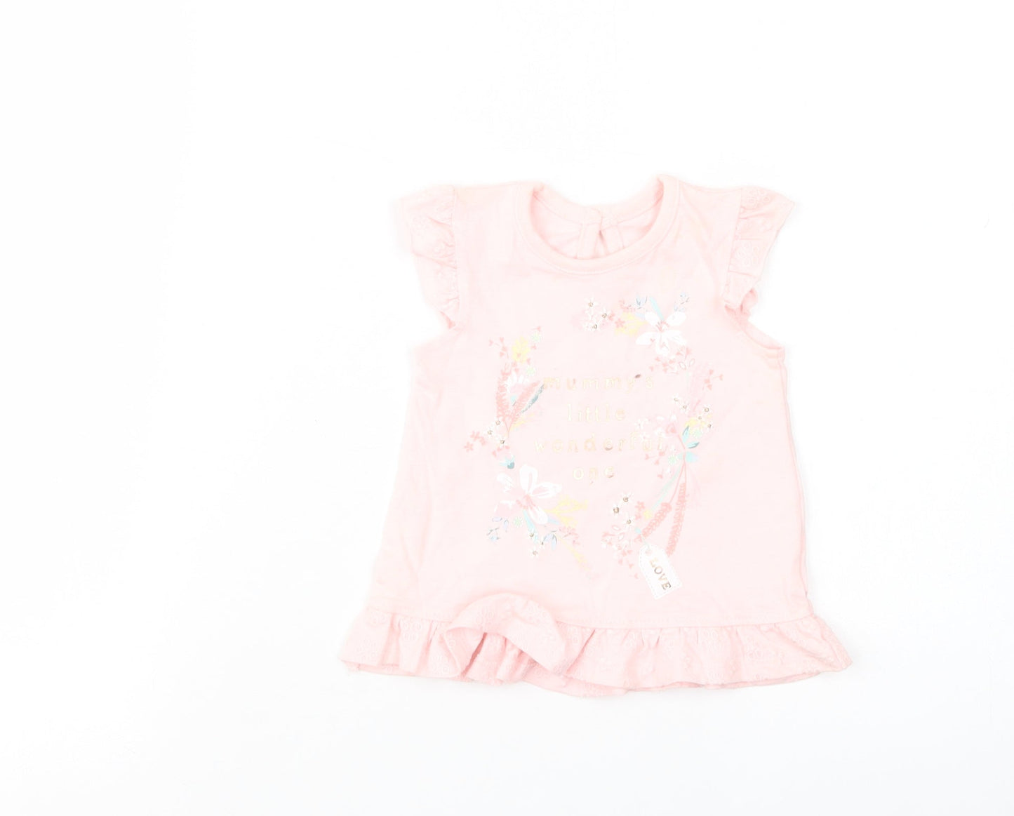 George Baby Pink  Cotton Basic Blouse Size Newborn Crew Neck Button - Little Wonderful One