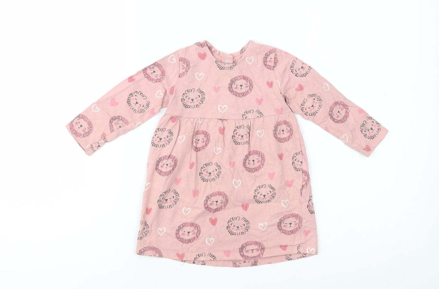 George Baby Pink Geometric Cotton A-Line  Size 12-18 Months  Crew Neck Snap - Cute Lion
