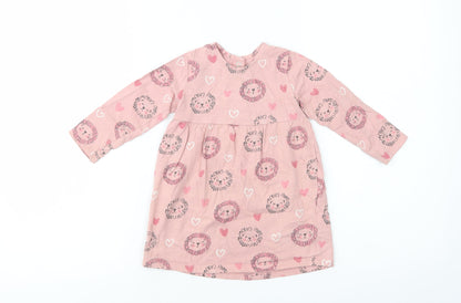 George Baby Pink Geometric Cotton A-Line  Size 12-18 Months  Crew Neck Snap - Cute Lion