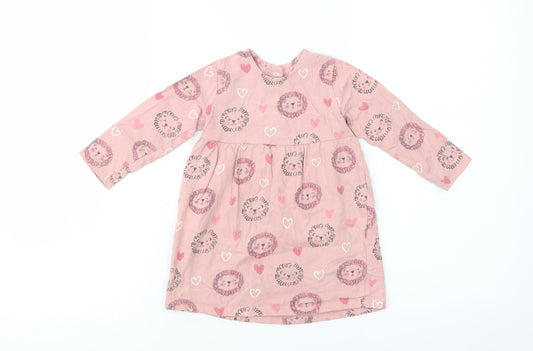 George Baby Pink Geometric Cotton A-Line  Size 12-18 Months  Crew Neck Snap - Cute Lion