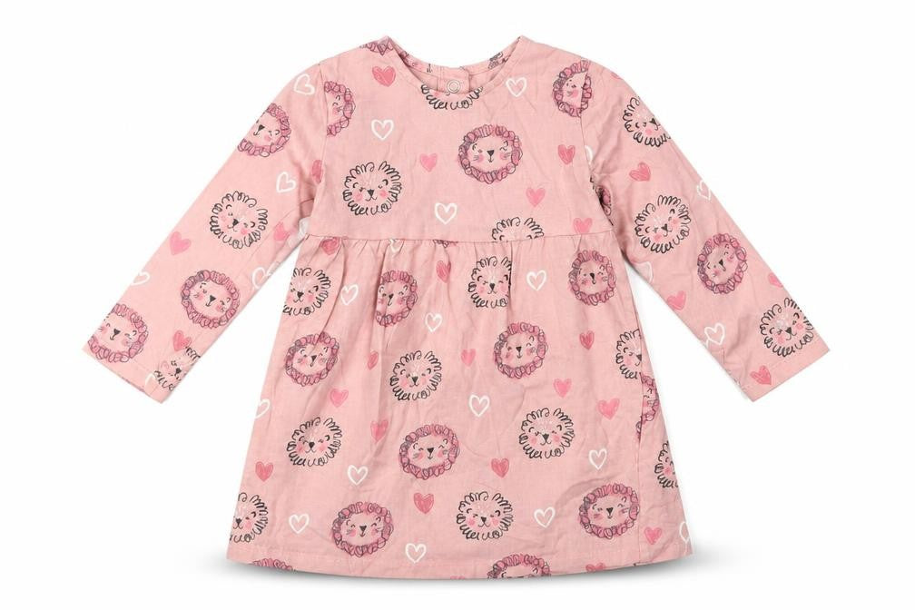 Front view of George Baby Pink Geometric Cotton A-Line, size 12-18, Months Crew Neck Snap - Cute Lion