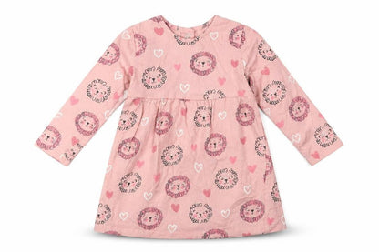 Front view of George Baby Pink Geometric Cotton A-Line, size 12-18, Months Crew Neck Snap - Cute Lion