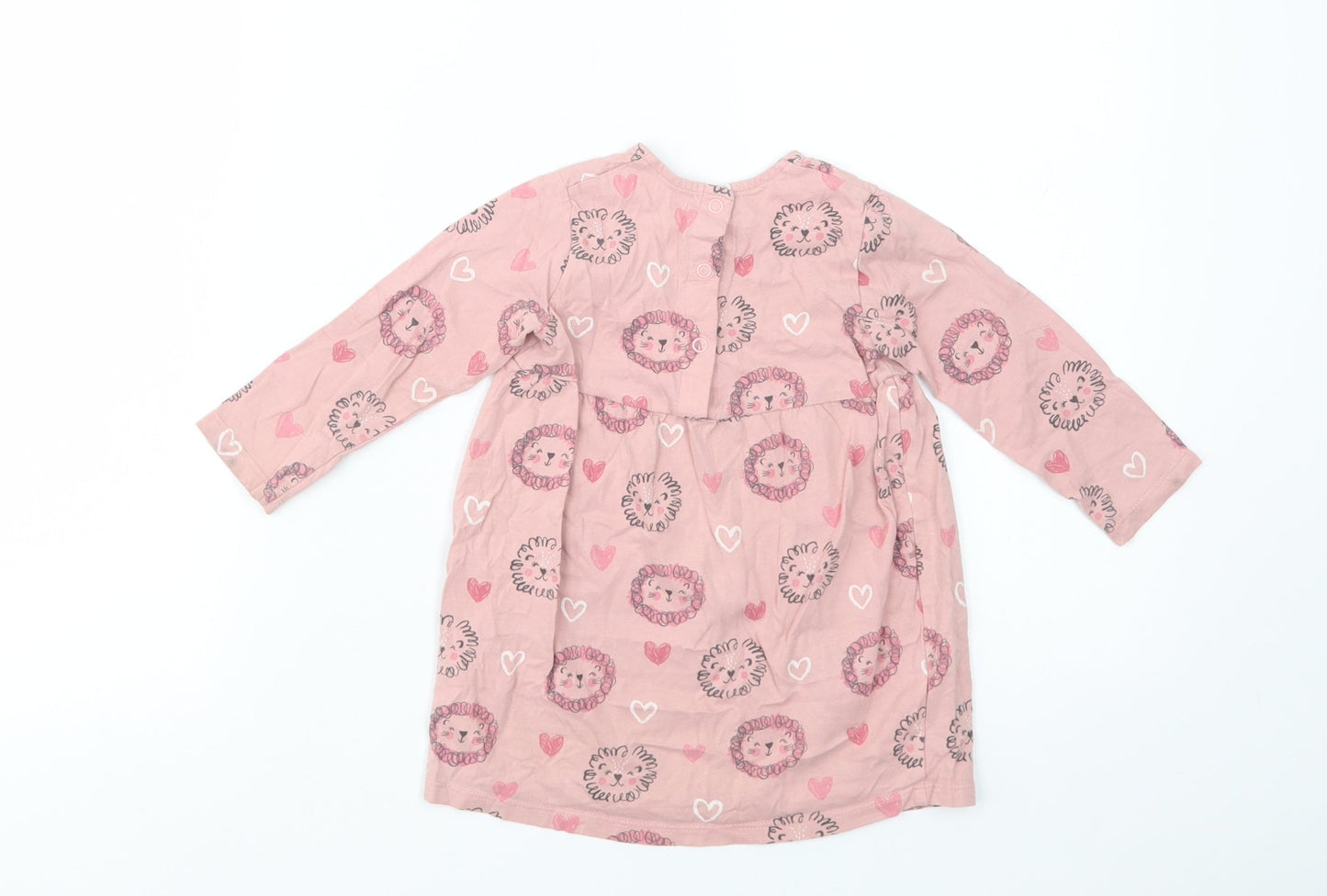 George Baby Pink Geometric Cotton A-Line  Size 12-18 Months  Crew Neck Snap - Cute Lion