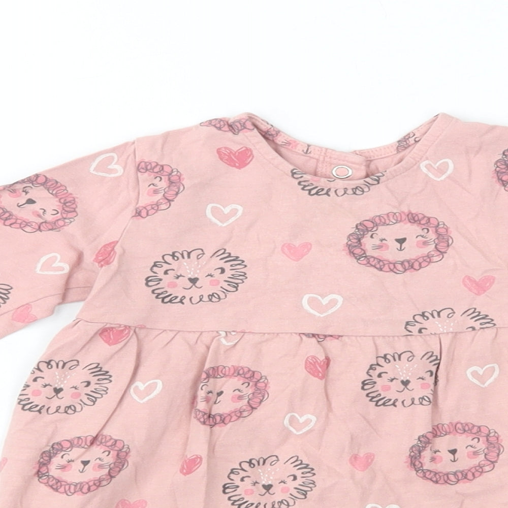 George Baby Pink Geometric Cotton A-Line  Size 12-18 Months  Crew Neck Snap - Cute Lion