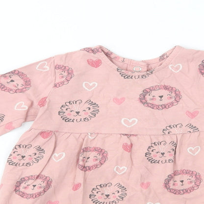 George Baby Pink Geometric Cotton A-Line  Size 12-18 Months  Crew Neck Snap - Cute Lion