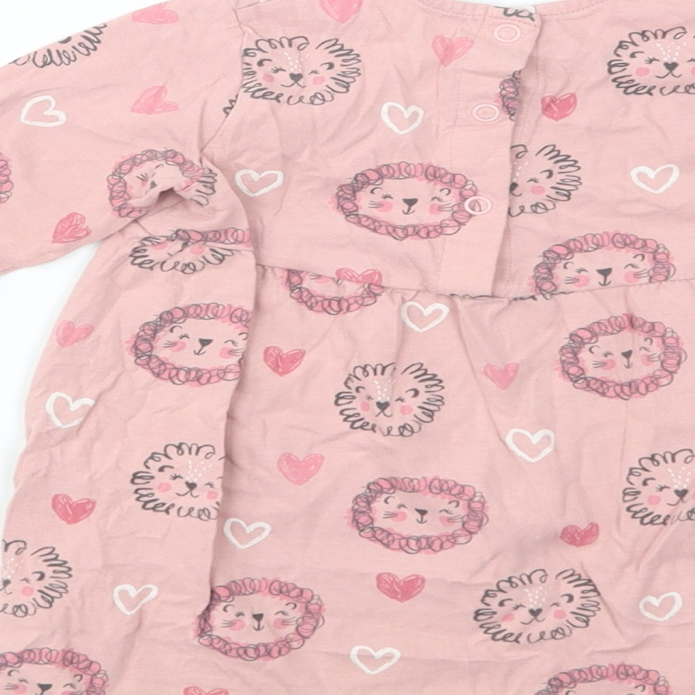 George Baby Pink Geometric Cotton A-Line  Size 12-18 Months  Crew Neck Snap - Cute Lion