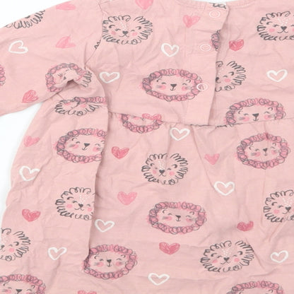 George Baby Pink Geometric Cotton A-Line  Size 12-18 Months  Crew Neck Snap - Cute Lion