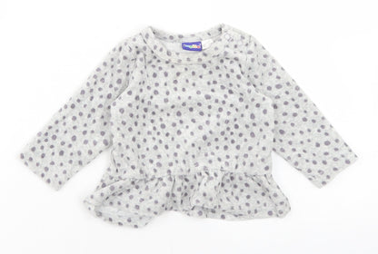 Lupilu Girls Grey Polka Dot Cotton Basic T-Shirt Size 3-6 Months Round Neck Snap - Peplum