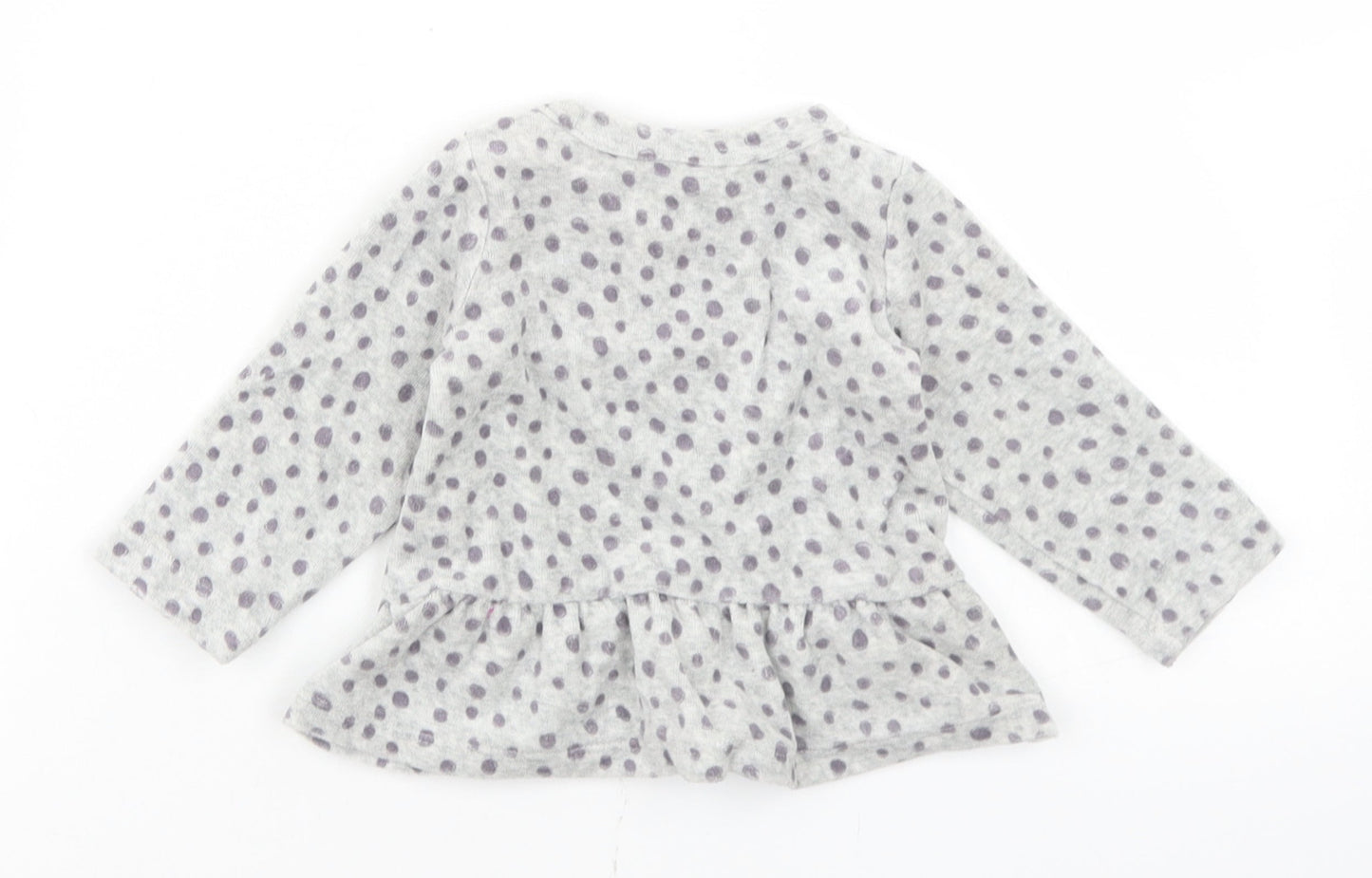 Lupilu Girls Grey Polka Dot Cotton Basic T-Shirt Size 3-6 Months Round Neck Snap - Peplum