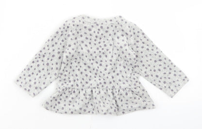 Lupilu Girls Grey Polka Dot Cotton Basic T-Shirt Size 3-6 Months Round Neck Snap - Peplum