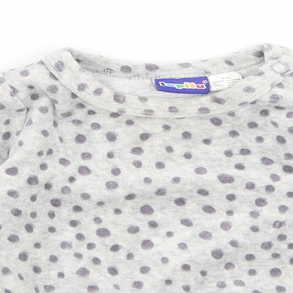 Lupilu Girls Grey Polka Dot Cotton Basic T-Shirt Size 3-6 Months Round Neck Snap - Peplum