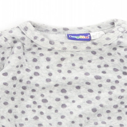 Lupilu Girls Grey Polka Dot Cotton Basic T-Shirt Size 3-6 Months Round Neck Snap - Peplum