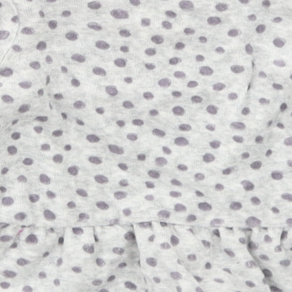 Lupilu Girls Grey Polka Dot Cotton Basic T-Shirt Size 3-6 Months Round Neck Snap - Peplum
