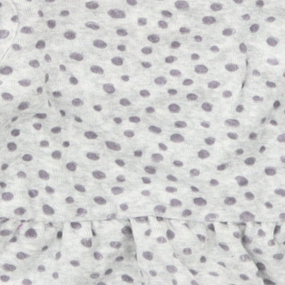 Lupilu Girls Grey Polka Dot Cotton Basic T-Shirt Size 3-6 Months Round Neck Snap - Peplum