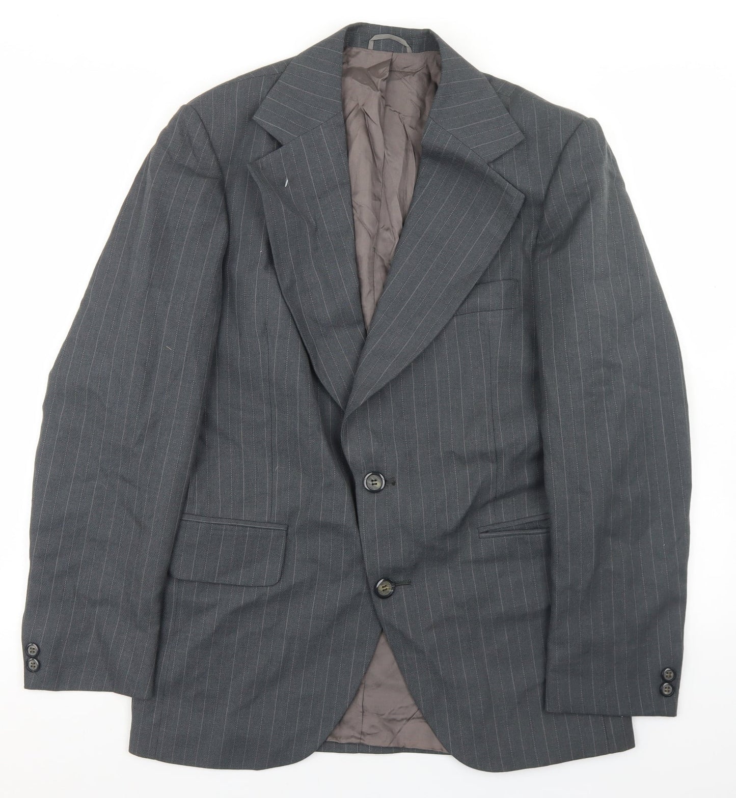 Smart Alex Mens Grey Striped Polyester Jacket Blazer Size 36