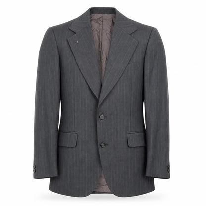 Front view of Smart Alex men’s grey striped polyester jacket blazer, size 36