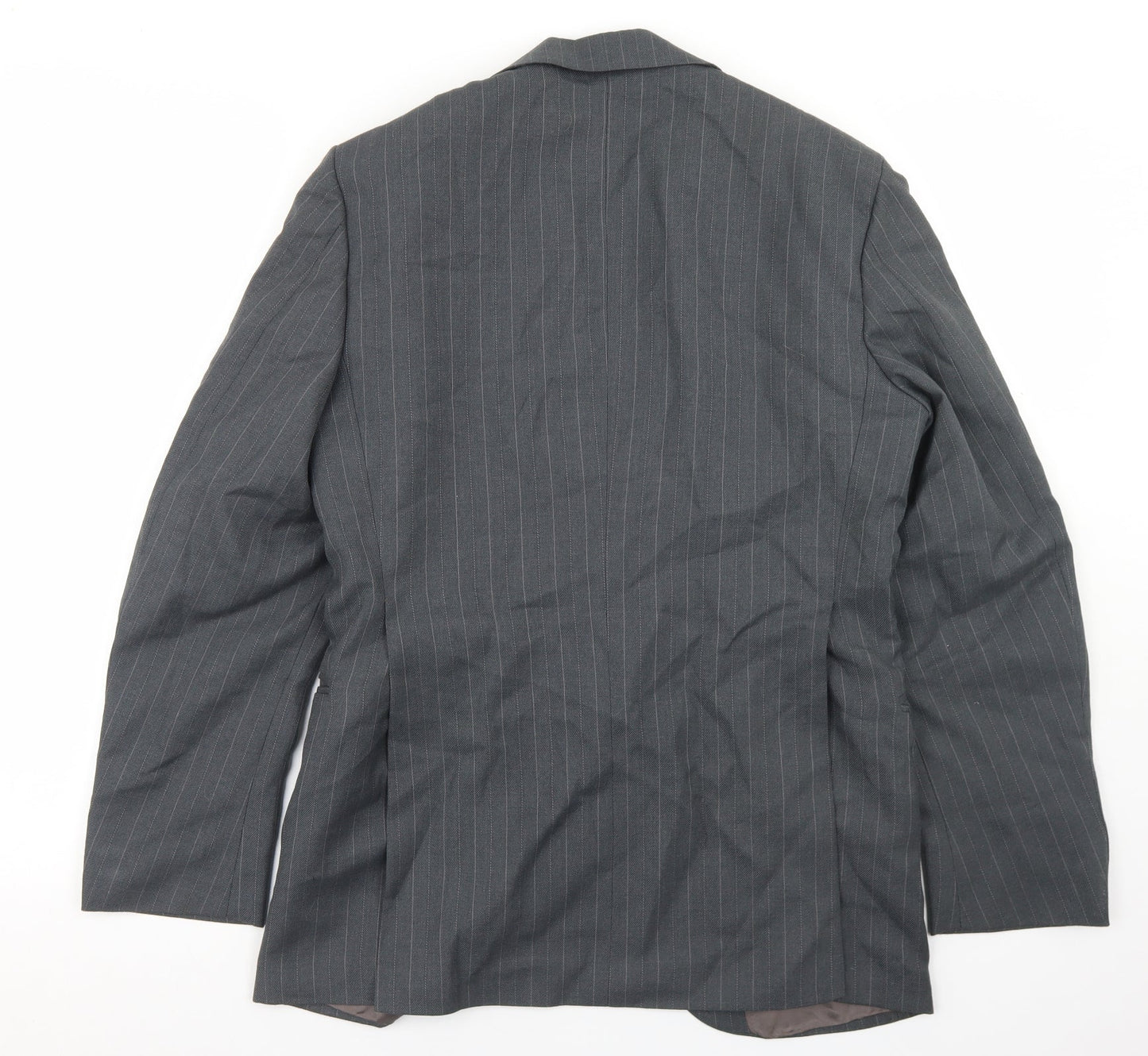 Smart Alex Mens Grey Striped Polyester Jacket Blazer Size 36