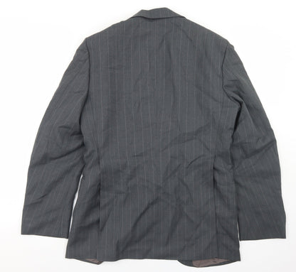 Smart Alex Mens Grey Striped Polyester Jacket Blazer Size 36