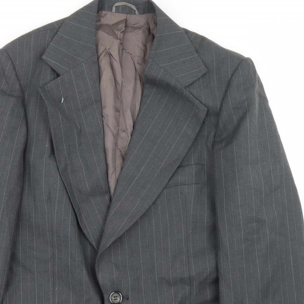 Smart Alex Mens Grey Striped Polyester Jacket Blazer Size 36