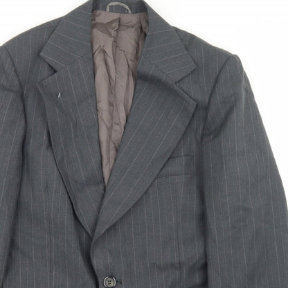 Smart Alex Mens Grey Striped Polyester Jacket Blazer Size 36