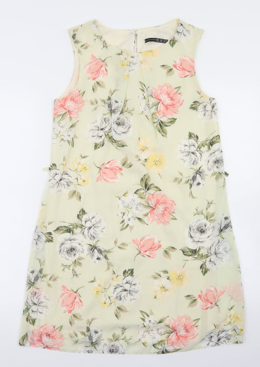 Atmosphere Womens Beige Floral Polyester A-Line  Size 10  Round Neck Button