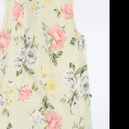 Atmosphere Womens Beige Floral Polyester A-Line  Size 10  Round Neck Button