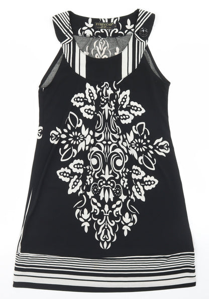 Additional front view of PussyCat women’s black polyester tunic blouse, size S, round neck